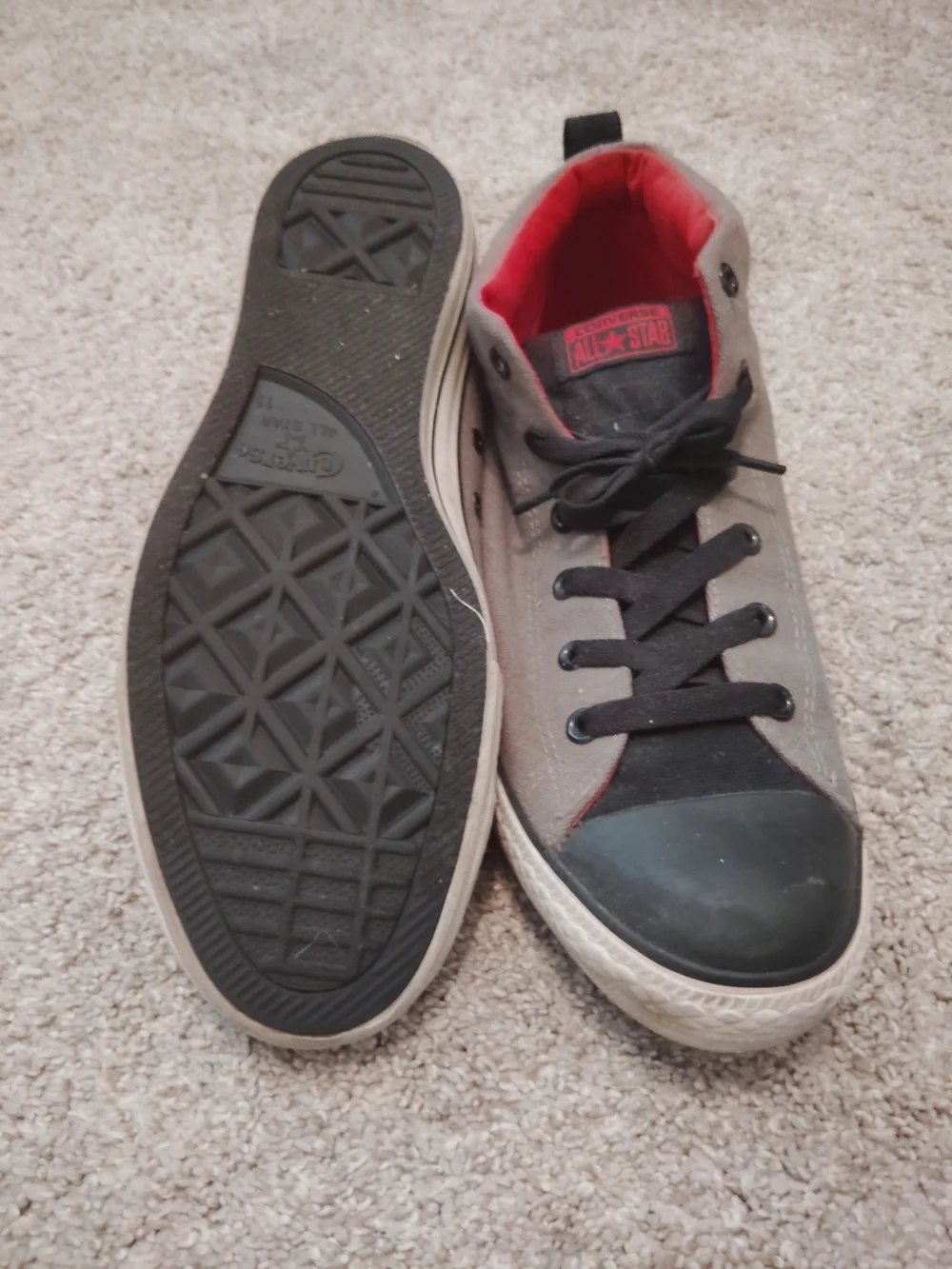 Converse Gray Canvas High-Top Sneakers with Red Lining